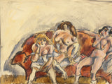 朱尔斯·帕辛（Jules-Pascin）1915年，三名妇女在一个红色沙发上打印了精美的艺术复制品-艺术墙-id-ap1tvj6ek