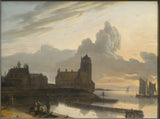 gerrit-adriaenszoon-berckheyde-1660-paisagem-do-rio-alemão-com-uma-cidade-impressão-de-arte-reprodução-de-finas-artes-arte-de-parede-id-ap2eogolv