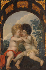 未知-1650-基督教寓言與兩個孩子互相擁抱藝術印刷精美藝術複製牆藝術 id ap5h3zqaw