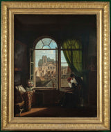 לואיז-אדיאון-דרולינג -1815-אמנית-פנים-צופה אל-חזית-הכנסייה-של-סנט-אוסטאשה-הדפס-אמנות-אמנות-רפרודוקציה-קיר-אמנות