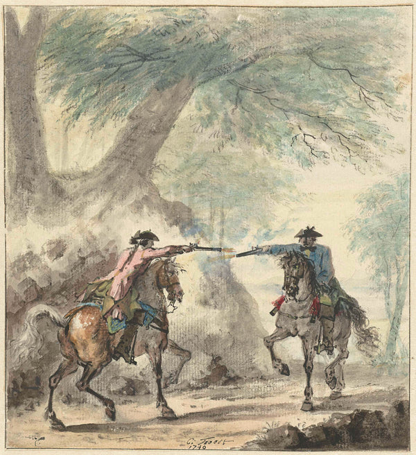 cornelis-troost-1740-two-riders-together-on-a-forest-road-and-encountering-art-print-fine-art-reproduction-wall-art-id-apbrdmn6u