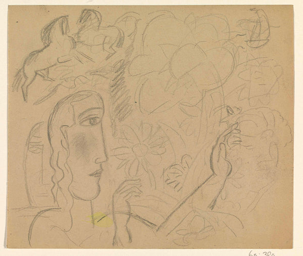 leo-gestel-1891-sketch-sheet-wife-flowers-and-two-horses-art-print-fine-art-reproduction-wall-art-id-app9jgzkt