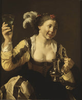亨德里克·特·布魯根-162-一個拿著玻璃杯的女孩品嚐五種感官藝術印刷品美術複製品牆壁藝術系列之一id-apq2tvlk4