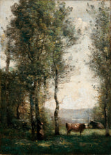 camille-corot-1855-wooded-landscape-with-cows-in-a-cleaning-art-print-fine-art-reproduction-wall-art-id-apw38ap7j