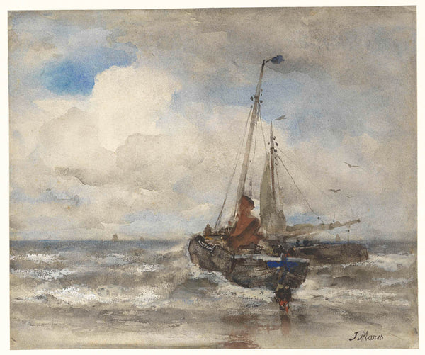 jacob-maris-1847-two-fishing-boats-at-the-beach-art-print-fine-art-reproduction-wall-art-id-apyegxfpw