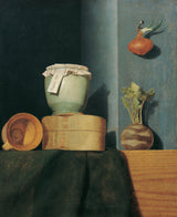 anna-maria-punz-1754-stilleben-med-køkkengrej-løg-og-roe-grønt-kunsttryk-fin-kunst-reproduktion-vægkunst-id-apz8xhhl4