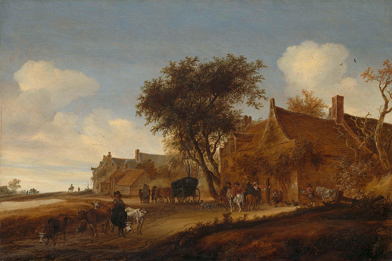 salomon-van-ruysdael-1655-a-village-inn-with-stagecoach-art-print-fine-art-reproduction-wall-art-id-apzj52meh