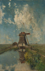 paul-joseph-constantin-gabriel-1889-een-windmolen-op-een-polder-waterweg-bekend-als-in-de-maand-art-print-fine-art-reproduction-wall-art-id-apzsjswes
