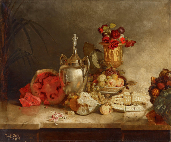 theodore-clement-steele-1878-still-life-of-fruit-and-urn-art-print-fine-art-reproduction-wall-art-id-apztykr16