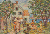 maurice-brazil-prendergast-1918-plaža-i-dvije kuće-umjetnost-tisak-likovna-reprodukcija-zid-umjetnost-id-aq0bjem7i
