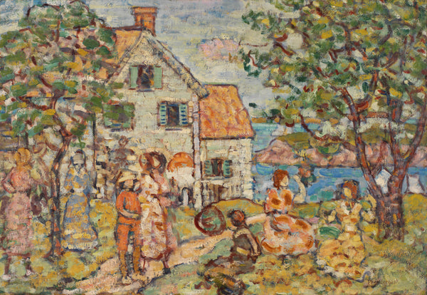 maurice-brazil-prendergast-1918-beach-and-two-houses-art-print-fine-art-reproduction-wall-art-id-aq0bjem7i