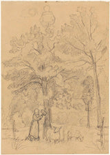 约瑟夫-以色列-1834-女孩与羊在草地上与树木-艺术印刷-精美艺术-复制品-墙艺术-id-aq30g54bd