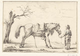 Jean-Bernard-1775-Ruiter-urinando-em-pé-ao-lado-da-arte-de-cavalo-impressão-de-belas-artes-reprodução-de-parede-id da arte