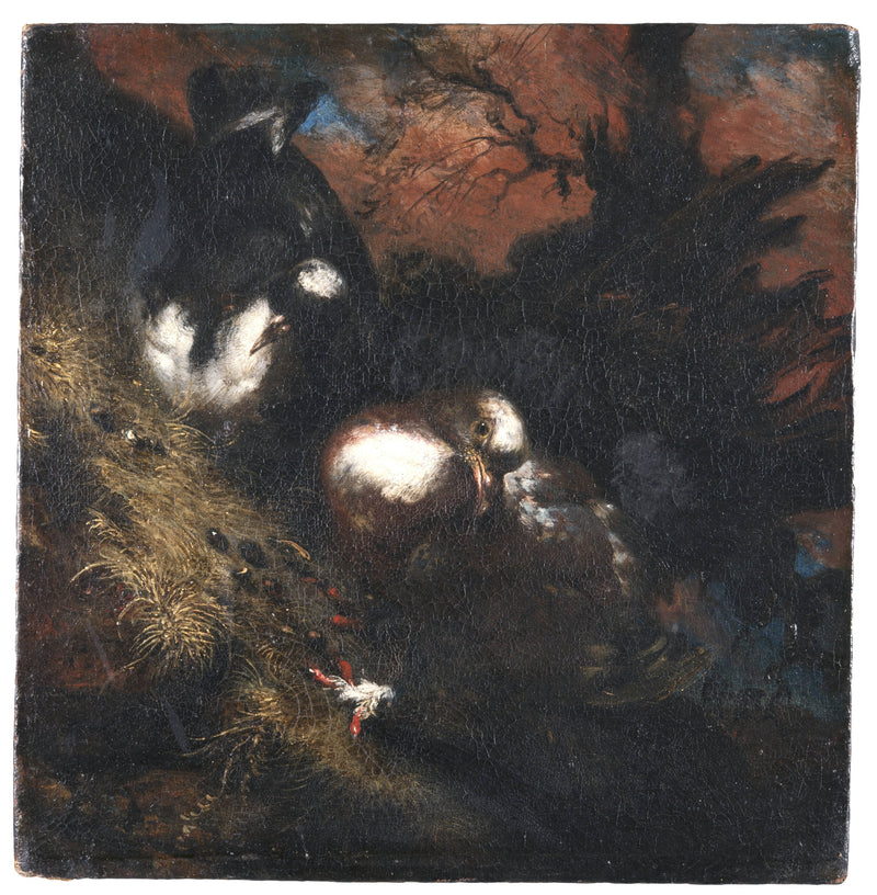 unknown-18th-century-two-doves-on-a-roof-art-print-fine-art-reproduction-wall-art-id-aqehc2dmj