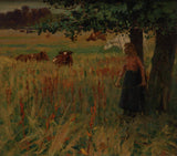 詹姆斯·奈恩-1893-女孩與牛藝術印刷精美藝術複製牆藝術 id-aqer7oqnw