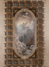 亨利-卡米尔-危险-1892-市政厅北入口休息室的极光-北极光-天花板-艺术-印刷-美术-复制-墙壁艺术的素描