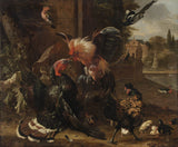 melchior-de-hondecoeter-1680-un-gallo-e-tacchino-combattente-stampa-d'arte-riproduzione-d'arte-wall-art-id-aqjves6jw