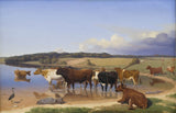 約根·V·索恩，一群牛在炎熱的夏日湖中尋求涼爽-藝術印刷品-精美藝術-複製品-牆壁藝術-伊達·阿克基爾蒂