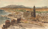 adrien-dauzats-1836-马拉加，从北方艺术印刷品查看精美的艺术复制品墙艺术idaqlgijrkl