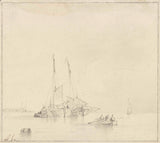 andreas-schelfhout-1797-flodlandskab-med-et par-både-kunsttryk-fine-art-reproduction-wall-art-id-aqlra9k70