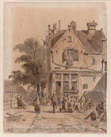 adrianus-eversen-1828-utsikt-av-en-bro-over-kanalen-i-amsterdam-smug-med-kunsttrykk-fin-kunst-reproduksjon-veggkunst-id-aqmsulfqf