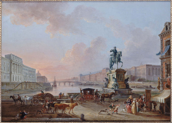 jean-baptiste-lallemand-1775-the-mint-the-pont-royal-and-the-louvre-as-seen-from-the-platform-of-the-pont-neuf-1775-art-print-fine-art-reproduction-wall-art