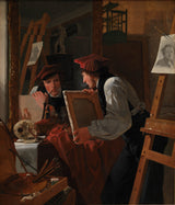 wilhelm-bendz-1826-en-ung-kunstner-ditlev-blunck-kigger-på-en-skitse-gennem-et-spejl-kunsttryk-fin-kunst-reproduktion-vægkunst-id-aqr1mcdg9