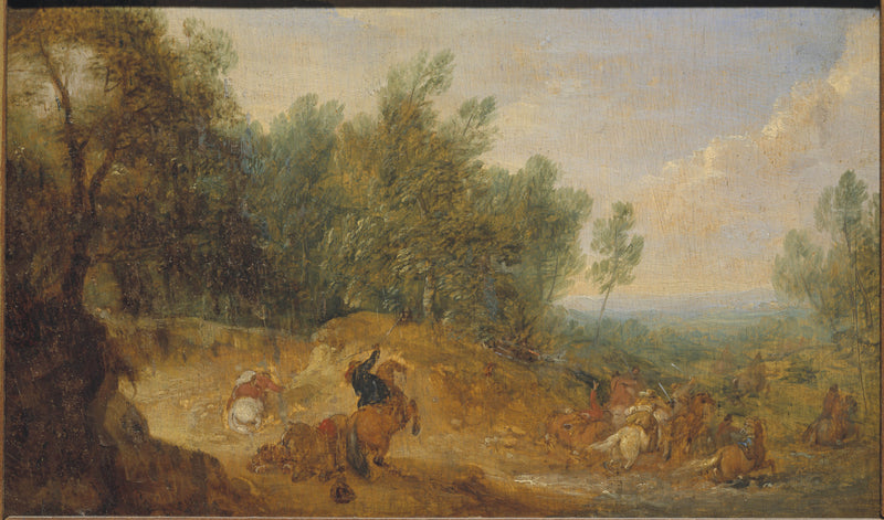 adam-frans-van-der-meulen-riders-attacked-at-a-ford-art-print-fine-art-reproduction-wall-art-id-aqtawm7z8