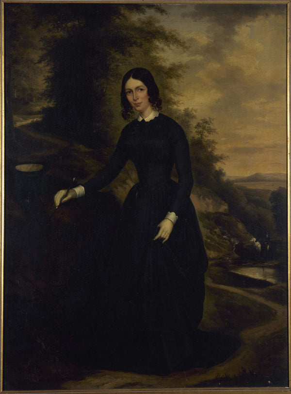 anonymous-1845-portrait-of-sophie-perumon-1801-1854-in-riding-habit-the-bois-de-boulogne-art-print-fine-art-reproduction-wall-art