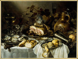 pieter-claesz-1640-martwa natura-z-szynką-grafika-reprodukcja-dzieł sztuki-sztuka-ścienna
