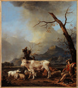 जोहान्स-लिंगेलबैक-1642-चरवाहा-और-उसका-झुंड-कला-प्रिंट-ललित-कला-प्रजनन-दीवार-कला