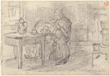 jozef-israels-1834-interiør-med-hånd-arbejdende-kvinde-med-to-børn-kunsttryk-fin-kunst-reproduktion-vægkunst-id-ar47dfed6