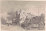 阿德里安努斯·埃弗森-1828-城市郊區運河沿岸建築景觀藝術印刷品美術複製品牆藝術 id-ar6yankva