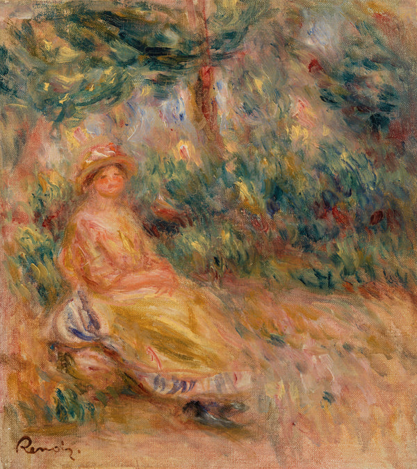 pierre-auguste-renoir-woman-in-pink-and-yellow-in-a-landscape-woman-in-pink-and-yellow-in-a-landscape-art-print-fine-art-reproduction-wall-art-id-ar8oitih1