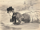 愛德華·馬奈-1881-躺在海灘上的女人-安娜貝爾-李-藝術印刷品-精美藝術-複製品-牆藝術-id-arak3678g