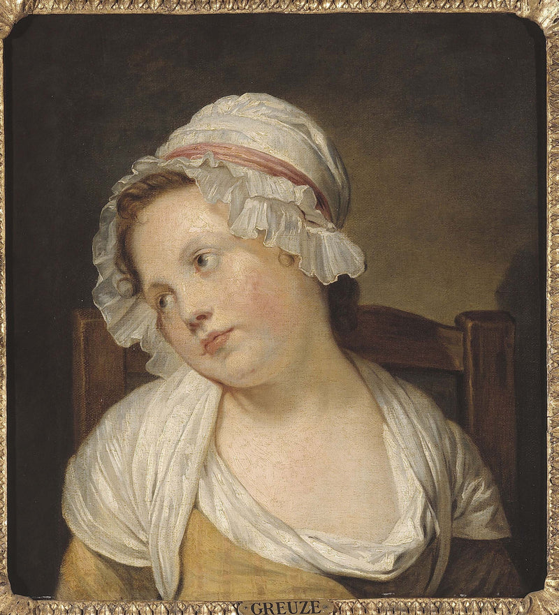 ecole-francaise-little-girl-in-white-cap-portrait-art-print-fine-art-reproduction-wall-art