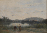 Camille Corot, 1873 - Akụkụ mmiri nke osimiri na-achịkwa n'ebe dị anya site na ugwu - ọmarịcha nka.