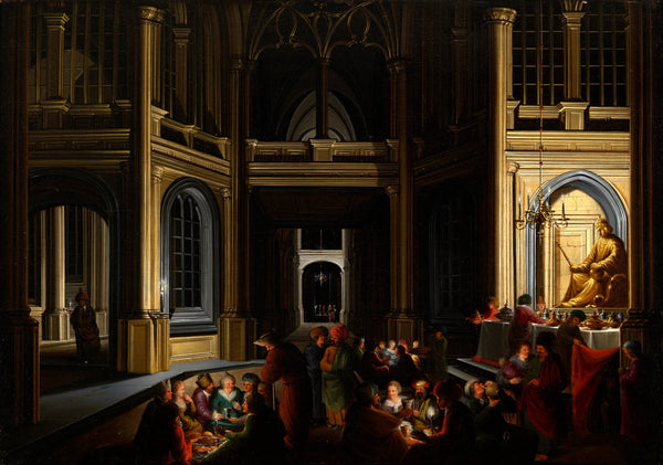 Dirck van Delen, 1628 - Architectural interior at night with the priests of Bel - fine art print