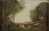 Camille Corot, 1850 - Ng'ombe na Maji - uchapishaji mzuri wa sanaa