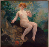 Алфред-Филип-Ролл-1909-у-лето-жена-са-псом-уметност-принт-ликовна-репродукција-зидна-уметност