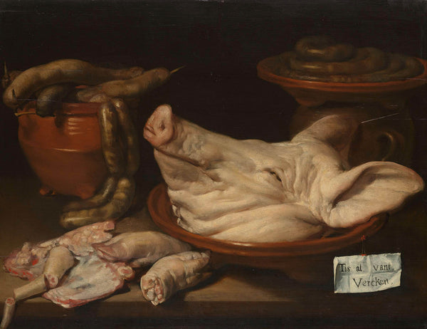 monogrammist-jvr-1600-still-life-with-pigs-head-trotters-and-sausage-art-print-fine-art-reproduction-wall-art-id-ark4292cn
