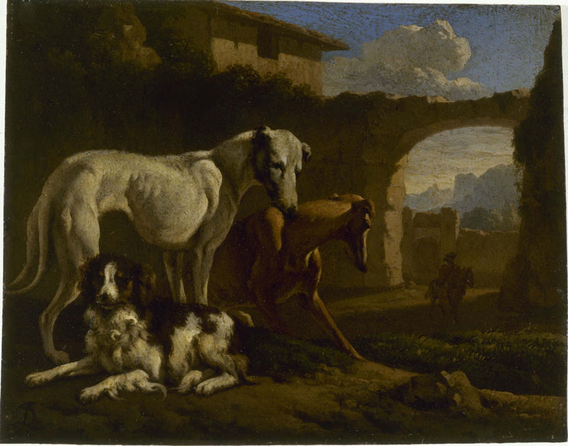 jan-le-ducq-1650-spaniel-and-greyhounds-art-print-fine-art-reproduction-wall-art