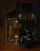 pieter-de-hooch-1663-oğlan üçün-çörək-yağ-hazırlayan-qadın-incəsənət-reproduksiyası-divar-art-id-arqfwxl7w