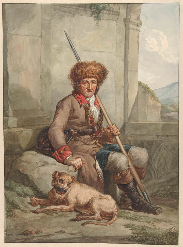 abraham-van-strij-i-1763-sitting-hunter-with-fur-hat-spear-and-game-bag-art-print-fine-art-reproduction-wall-art-id-arrhqdpdq