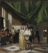 pieter-de-hooch 1683的内部，一对年轻夫妇和人们一起制作音乐艺术印刷精美的艺术复制品墙壁艺术id arw247sxs