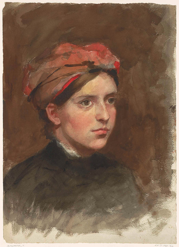 therese-schwartze-1861-portrait-of-a-young-woman-with-a-red-kerchief-art-print-fine-art-reproduction-wall-art-id-as9l75s32