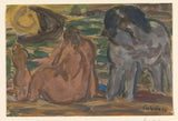 leo-gestel-1930-兩個人物和一匹馬-海邊藝術印刷品美術複製品牆藝術 id-ascicobf4