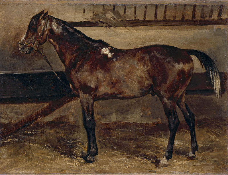 theodore-gericault-1818-brown-horse-in-the-stable-art-print-fine-art-reproduction-wall-art