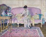 弗雷德里克卡尔弗里塞克女人坐在沙发上的室内艺术印刷美术复制墙艺术 ID ass5ml19s