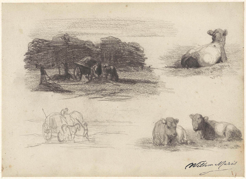 willem-maris-1854-four-sketches-of-hay-wagons-and-cows-art-print-fine-art-reproduction-wall-art-id-asxq6tnqb